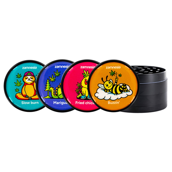 Puff Pals Metalowy Młynek (Zamnesia) – kolekcja, 4‑częściowy, Ø63 mm