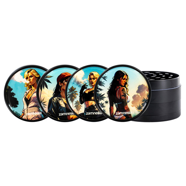 Kolekcja metalowych młynków Bad Bitches (Zamnesia) – 4‑częściowy Ø63 mm