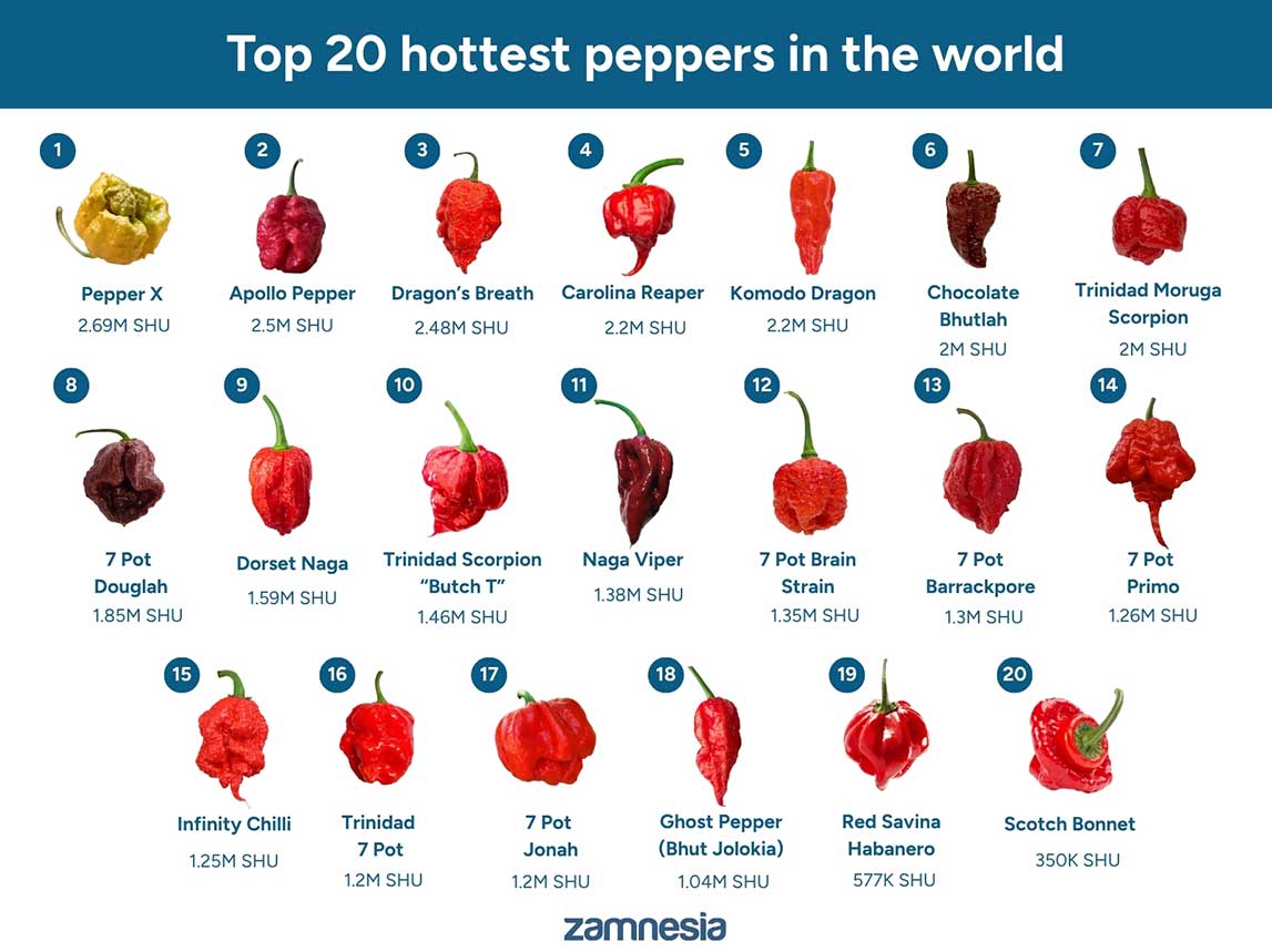 Top 20 najostrzejszych papryk na świecie