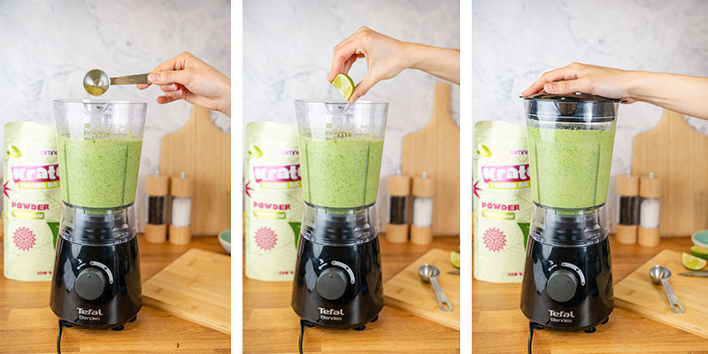 Wsyp proszek z kratoma do blendera i ponownie pulsacyjnie zmiksuj.