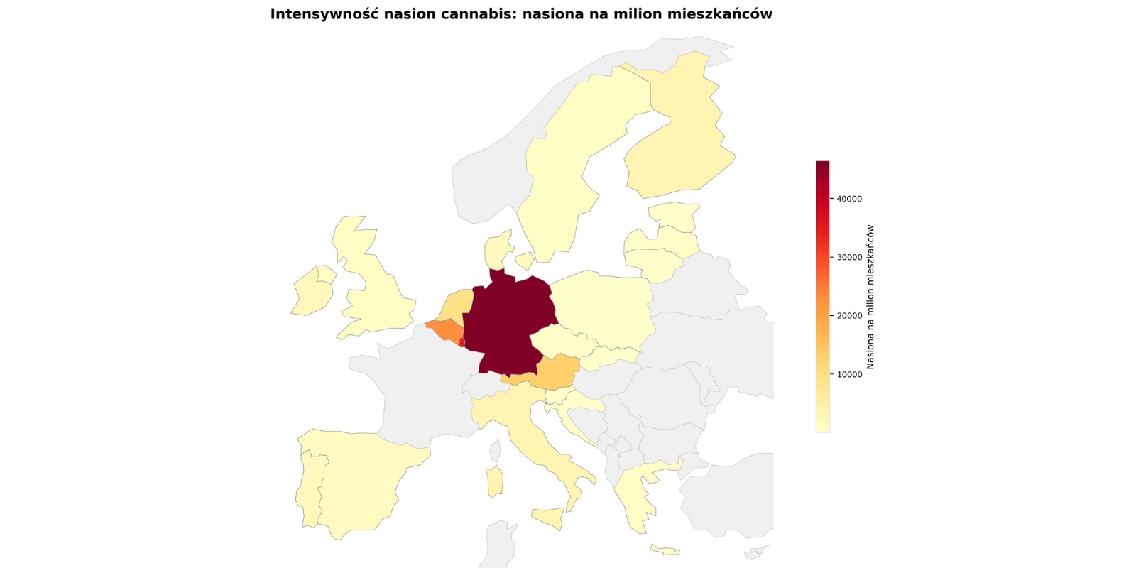 Rysunek 1: Zakupy nasion marihuany per capita w Europie. Rysunek 1: Zakupy nasion marihuany per capita w Europie.