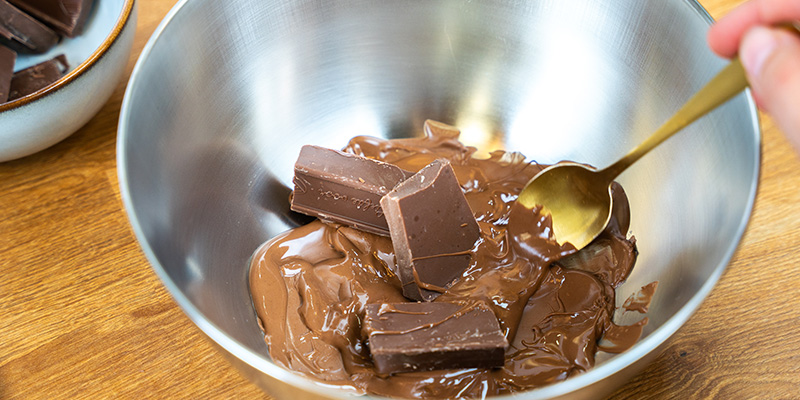 Once the chocolate melts, remove it from the heat and add another ¼