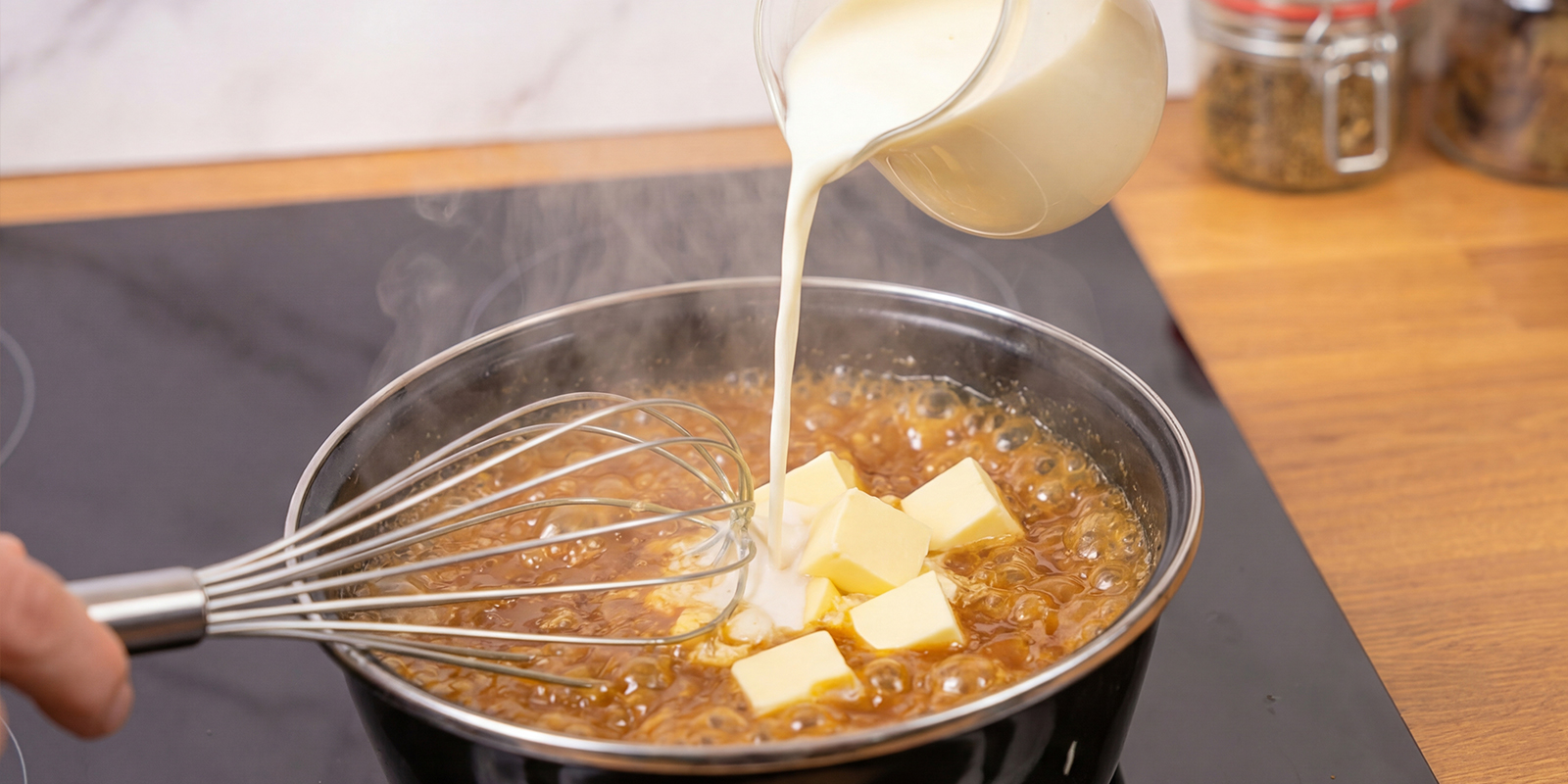 Dodaj śmietankę i zwykłe masło Dodaj śmietankę i zwykłe masło