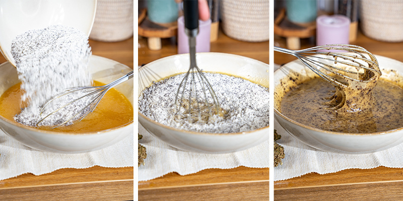 Dodawaj stopniowo suche składniki do mokrych, mieszając do uzyskania jednolitej masy.